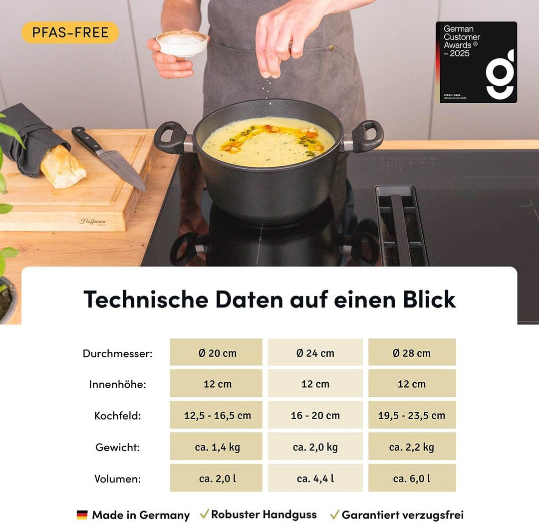 Hoffmann Kochtopf STONIQ, Handgegossen, Made in Germany, IQ-SHIELD Antihaftbeschichtung, PFAS-frei,