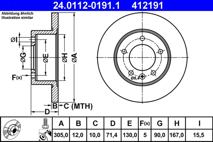 ATE Original Bremsscheibe - 2 Bremsscheiben - 24.0112-0191.1 - ECE-R90 Strassenzulassung