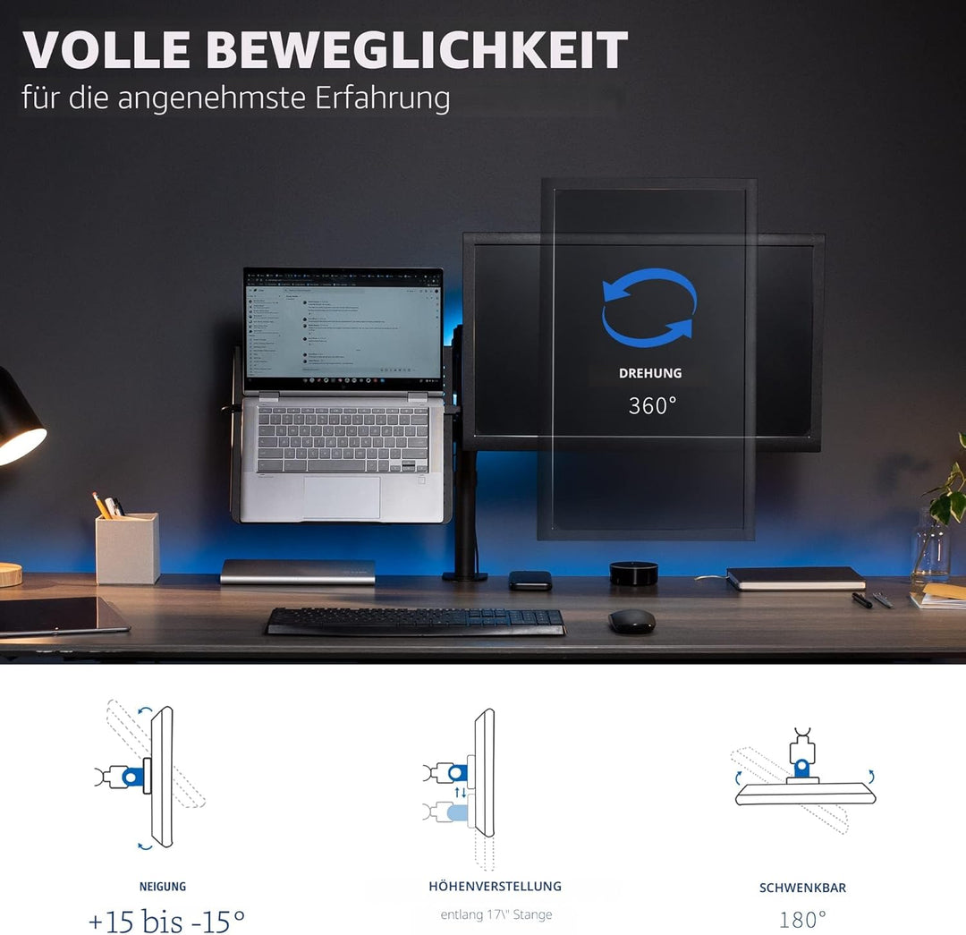 VIVO Voll einstellbare Einzel Computer-Monitor und Laptop-Schreibtischhalter Combo schwarz Ständer m