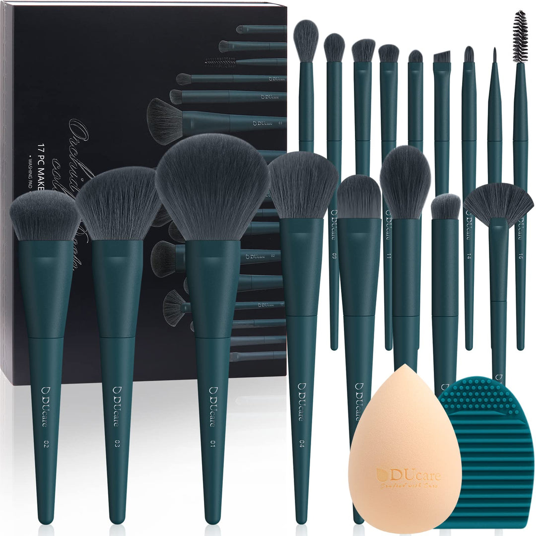 DUcare Make up Pinsel Set 17 Stück mit Pinsel Reinigungsmatte und Make up Schwamm Professionelles Pr