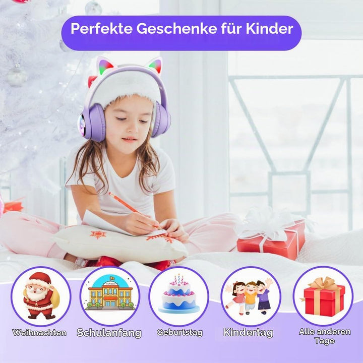 AXFEE Kinder-Kopfhörer, 5.3 Bluetooth Over-Ear mit LED-Leuchten, Lautstärke Begrenzt 105 dB, Stereo