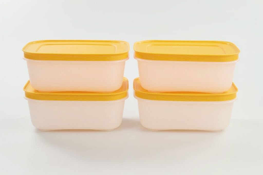 TUPPERWARE (4) 450ml Eiskristall Dosen Gefrier-Behälter orange-weiss 10085