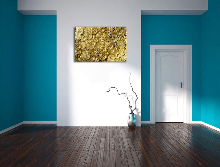 Pixxprint Bitcoins BTC Coin als Leinwandbild | Grösse: 120x80 cm | Wandbild | Kunstdruck | fertig be
