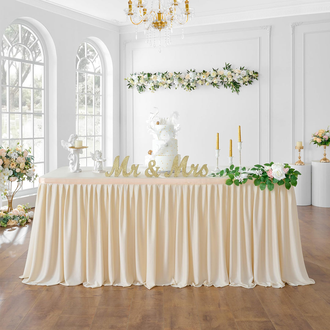 275cm Elfenbein Polyester Tischröcke für Rechteck Tische, Faltenfreie Rüschen Falten Tuch Tutu Tisch