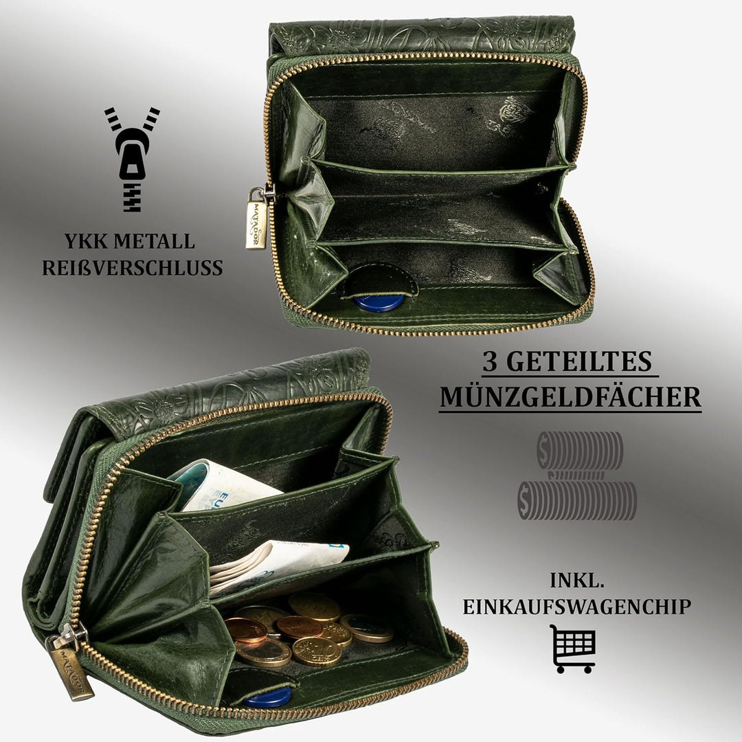 MATADOR RFID Blocker Leder Portemonnaie Damen Gross | Geldbeutel Portmonee Damen mit Geschenk-Box |