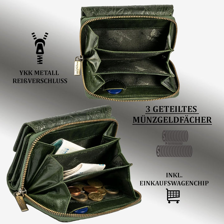 MATADOR RFID Blocker Leder Portemonnaie Damen Gross | Geldbeutel Portmonee Damen mit Geschenk-Box |