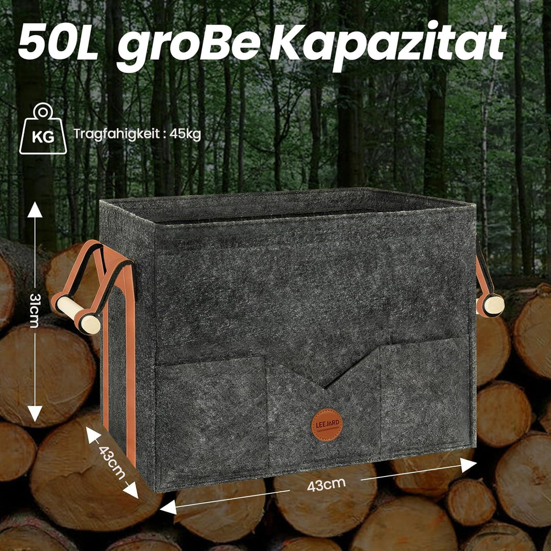 Holzkörbe für Kaminholz, Gross Holzkorb aus Filz Mit Metallrahmen, Seitentaschen und Griffen, auch a