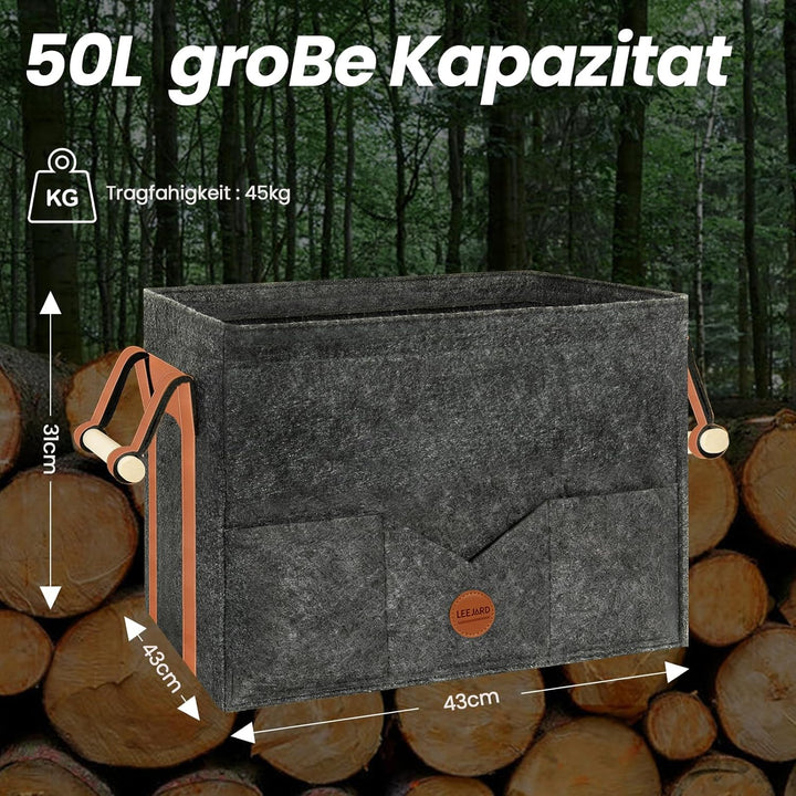 Holzkörbe für Kaminholz, Gross Holzkorb aus Filz Mit Metallrahmen, Seitentaschen und Griffen, auch a