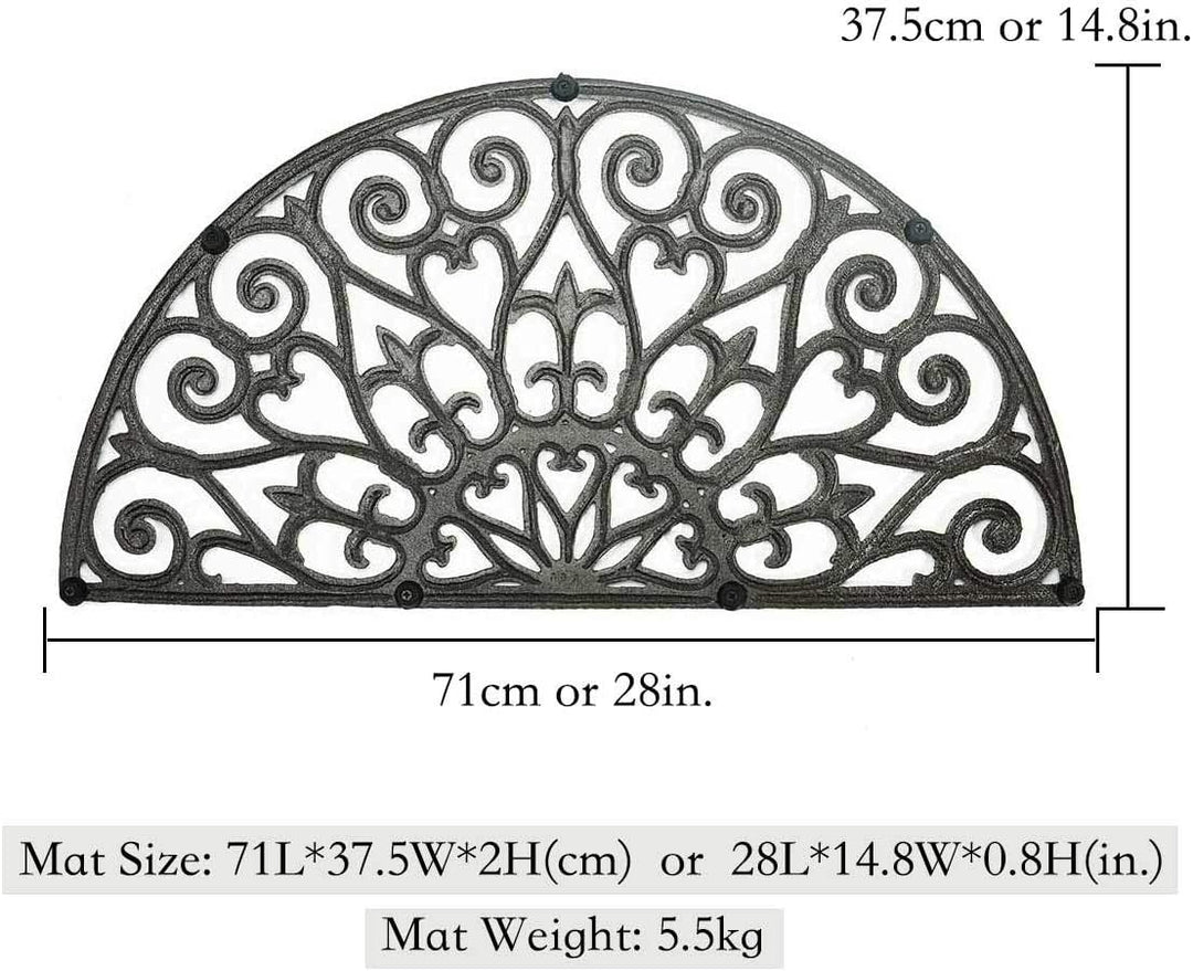 Sungmor Robuste Fussmatte aus Gusseisen – Vintage & schönes Ranken-Design & 71 cm grosse halbrunde V