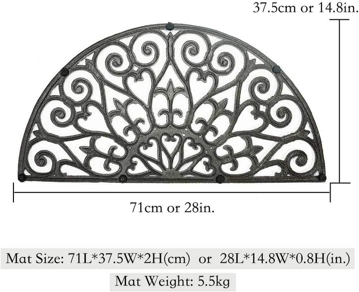 Sungmor Robuste Fussmatte aus Gusseisen – Vintage & schönes Ranken-Design & 71 cm grosse halbrunde V