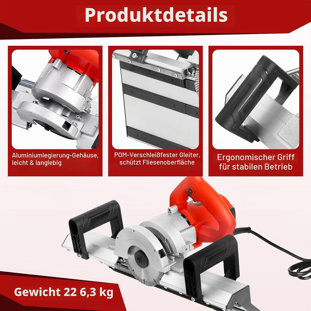 1200W Fliesenschneider Elektrisch, 43 Grad Steintrennmaschine, Fliesenschneider Nassschneider mit 11