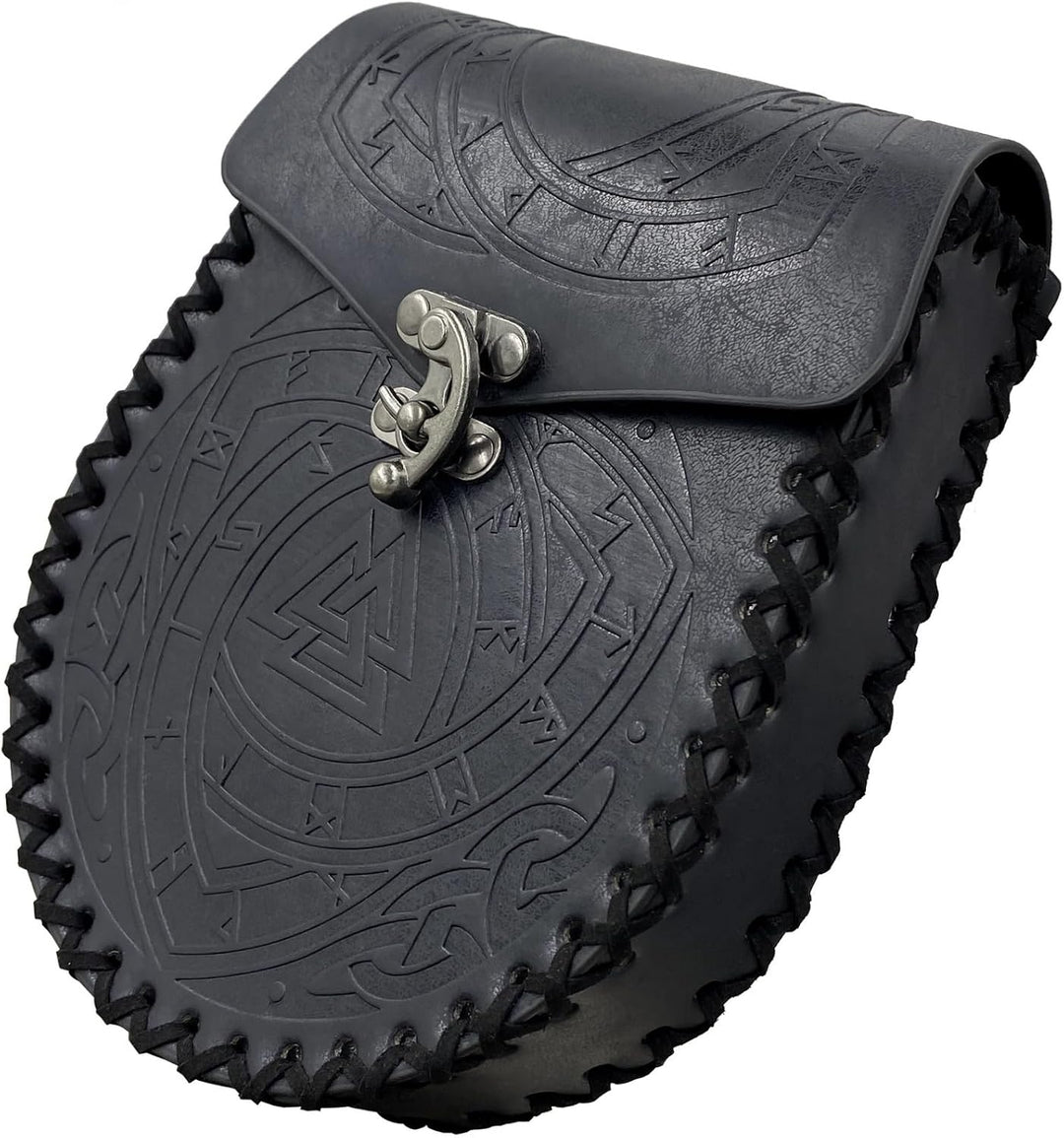COSFAN Nordische geprägte Gürteltasche, mittelalterliche Kunstledertasche, Schwarze Wikinger-Renaiss