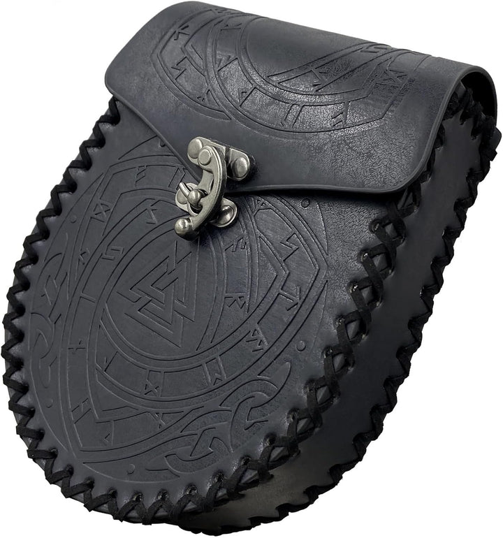 COSFAN Nordische geprägte Gürteltasche, mittelalterliche Kunstledertasche, Schwarze Wikinger-Renaiss