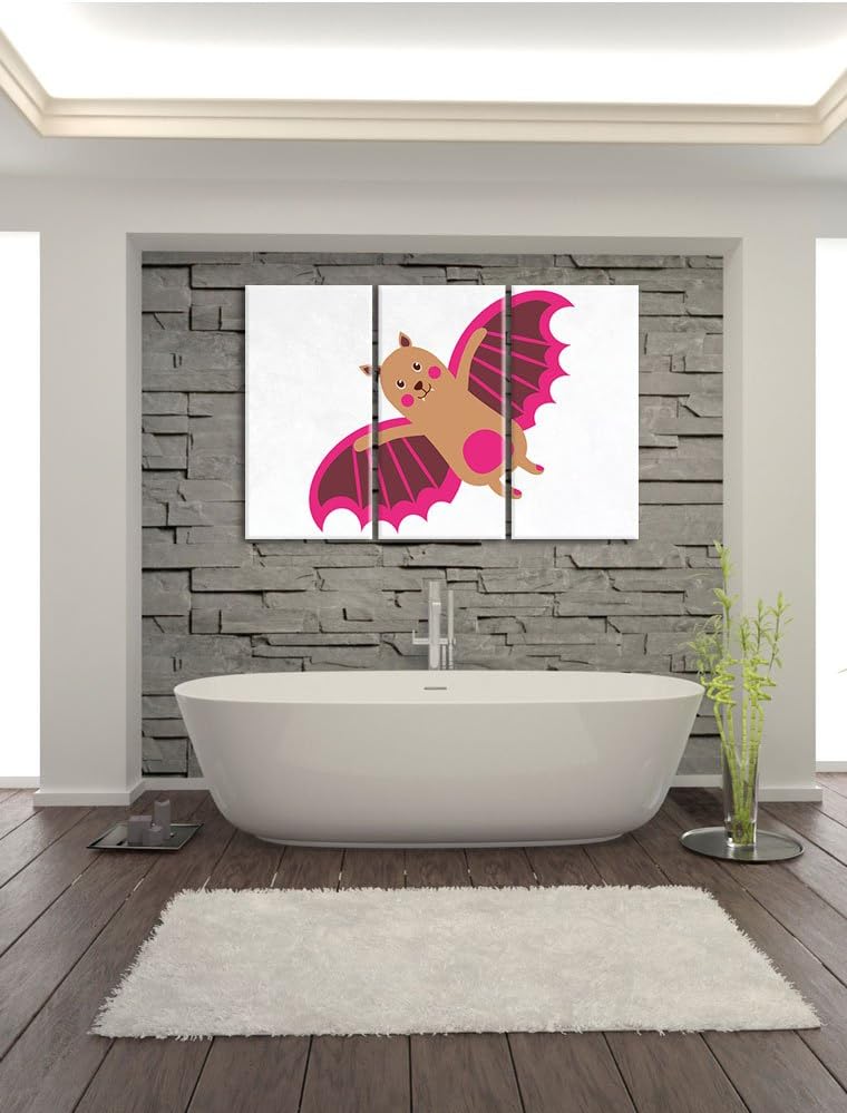 Pixxprint Niedliche Fledermaus / 3-Teilig/Gesamtmass 120cm Leinwandbild bespannt auf Holzrahmen/Wand