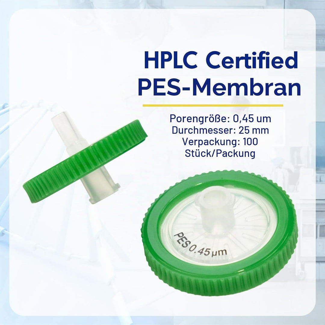 100 Stücke PES Spritzenfilter 0,45 um Porengrösse, 25 mm Membran Durchmesser, Labor-spritzenfilter,