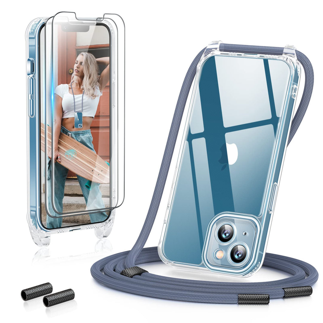 GOODVISH 3 in 1 Handykette für iPhone 13 6,1 Zoll - mit 2 Stück Schutzfolie - Necklace Hülle mit Ban