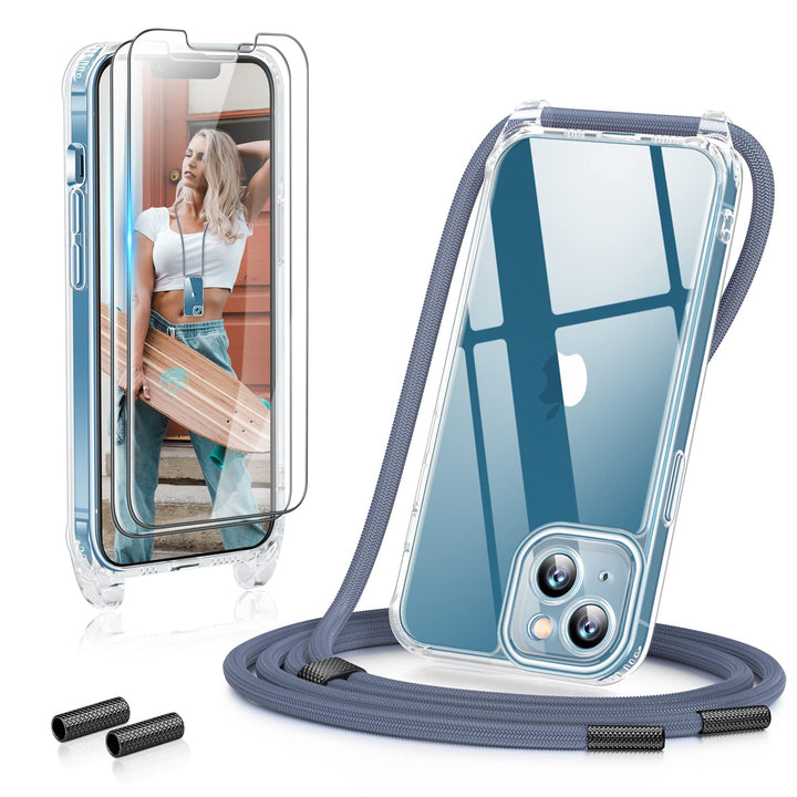 GOODVISH 3 in 1 Handykette für iPhone 13 6,1 Zoll - mit 2 Stück Schutzfolie - Necklace Hülle mit Ban