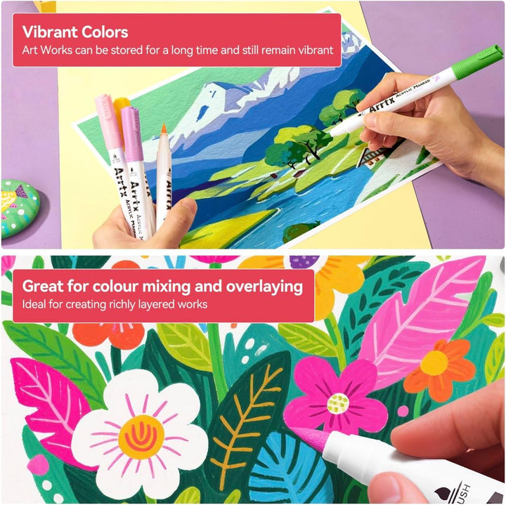 Arrtx Acrylstifte für Steine Wasserfest 120 Farben, Pinselspitze Aacrylic Markerr für Felsmalerei, H