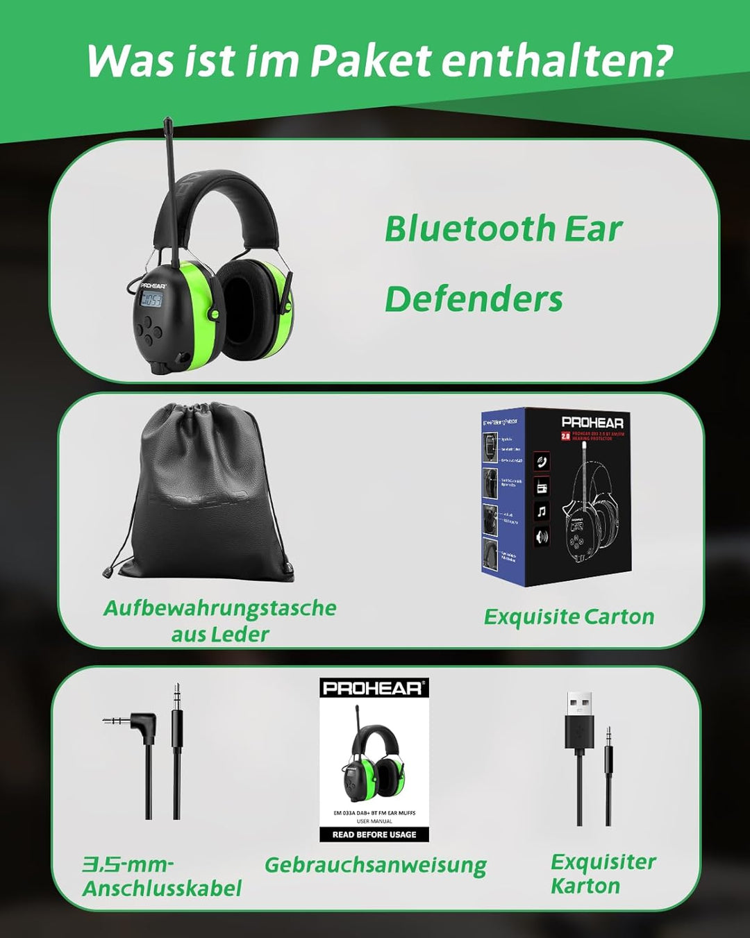 PROHEAR 033 Gehörschutz mit Radio, SNR31dB - Ohrenschützer mit Bluetooth FM/AM, Eingebautem Mikrofon