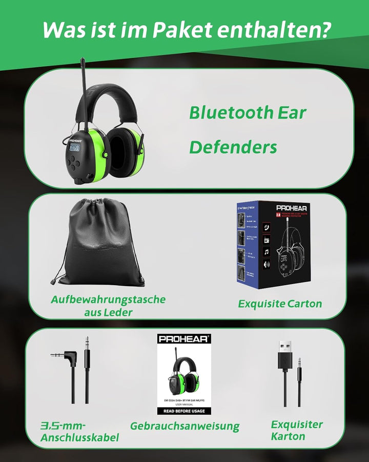 PROHEAR 033 Gehörschutz mit Radio, SNR31dB - Ohrenschützer mit Bluetooth FM/AM, Eingebautem Mikrofon