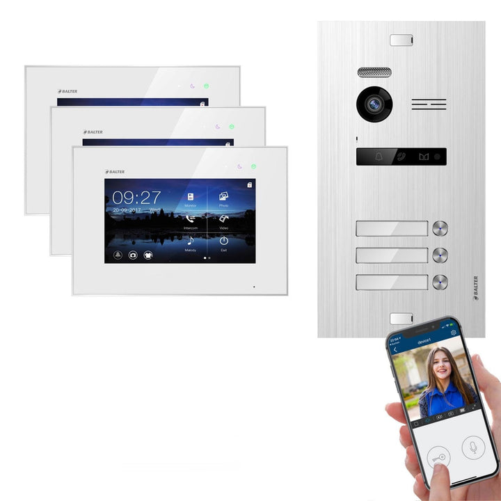 Balter EVO Silver Video-Türsprechanlage 7" WiFi Monitor Touchscreen 2-Draht Bus Komplettsystem für 3