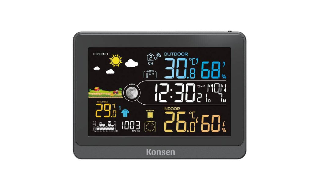 Konsen Wetterstation funk mit Aussensensor, 5,9 Zoll VA-Farbdisplay für klare Anzeige von Temperatur