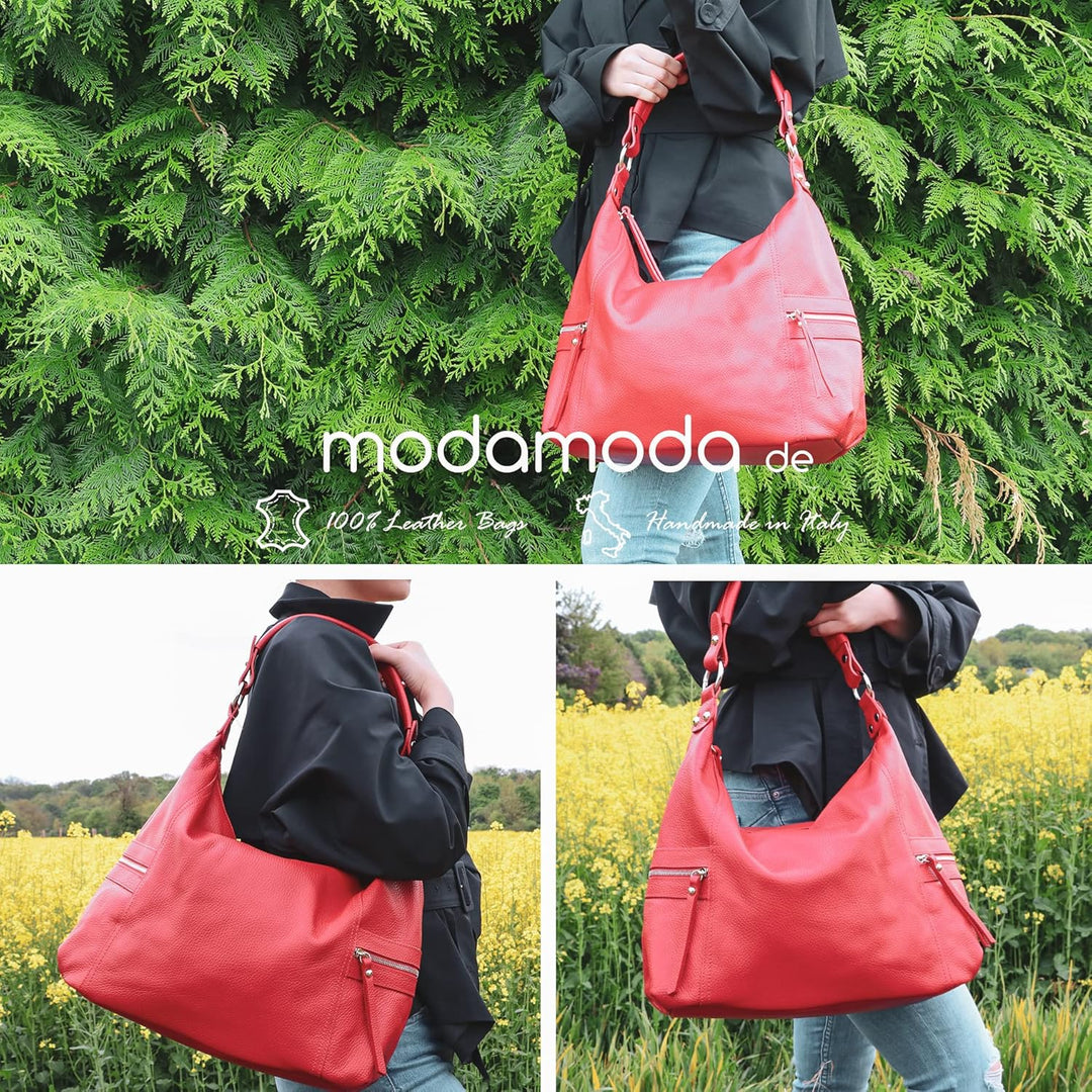 modamoda de - T229 - ital Schultertasche Shopper aus Leder Senfgelb, Senfgelb