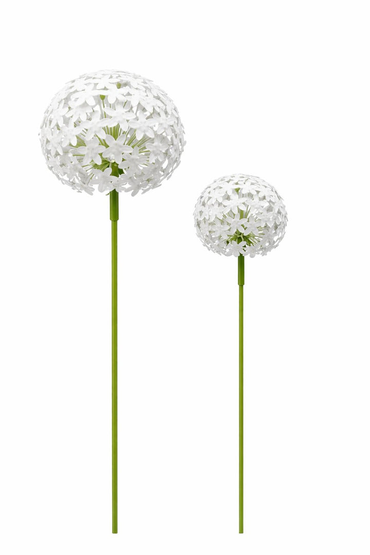Allium Gartenstecker | 16x16cm & 20x20cm | 2er Set | Weiss | Metall | Gartendeko | Rankhilfe
