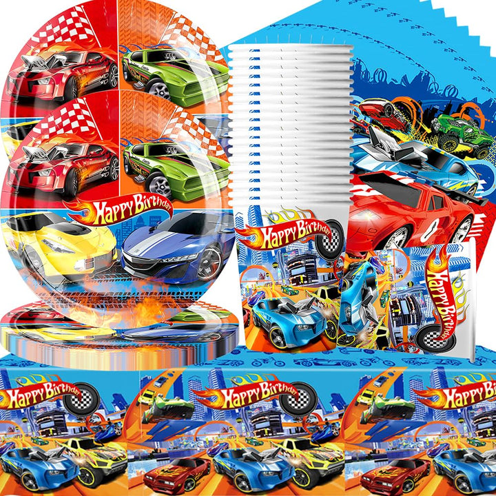 Doyomtoy Racing Car Spiel Auto Theme Partyzubehör Rennauto Geschirrset, Partyzubehör Set für 20 Gäst