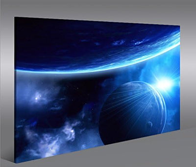 islandburner Bild Bilder auf Leinwand Blue Space V2 Weltall Planeten Weltraum 1p XXL Poster Leinwand