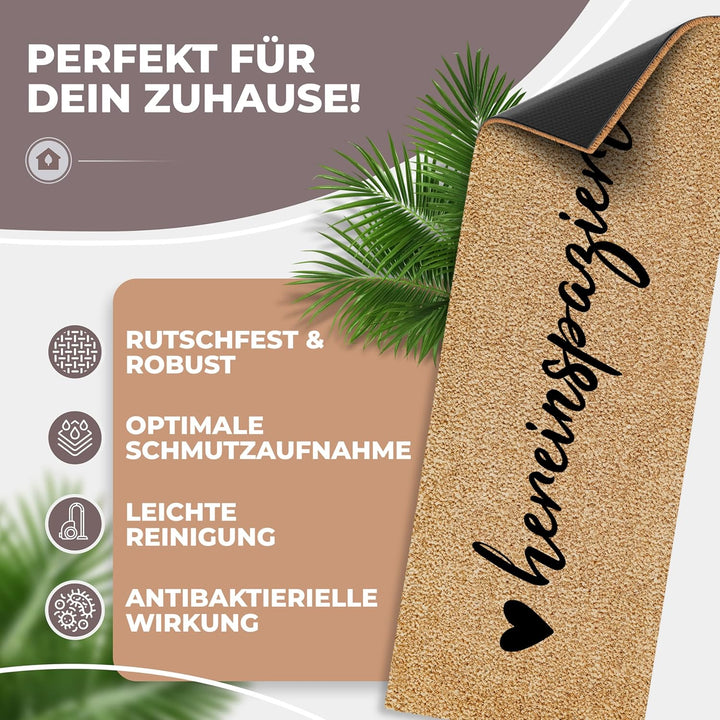ElbFuchs Kokos Fussmatte 75x25cm hereinspaziert I Extra strapazierfähige & rutschfeste Kokosmatte I