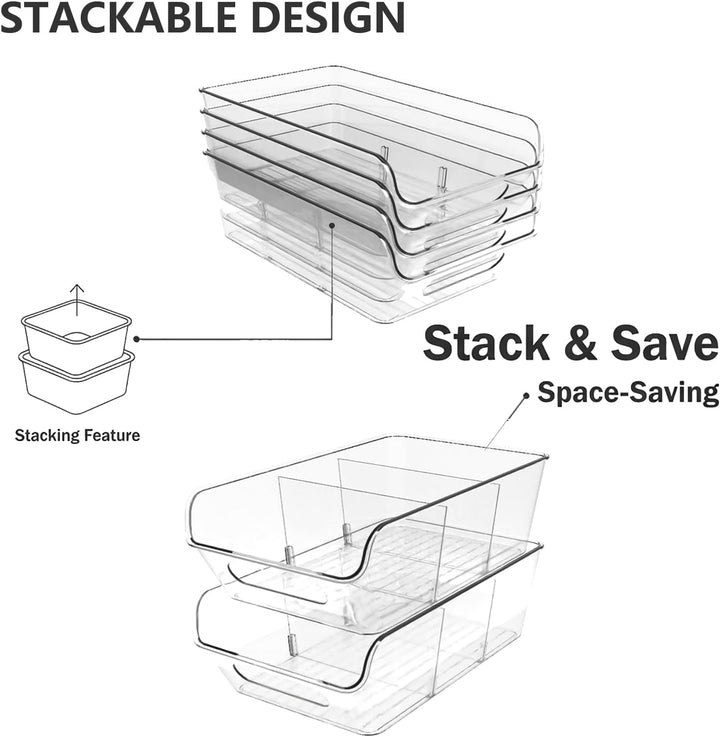 4er Kühlschrank Organizer set, Küchen Organizer mit 3 Fächern und Griffen,Schubladen organizer Küche
