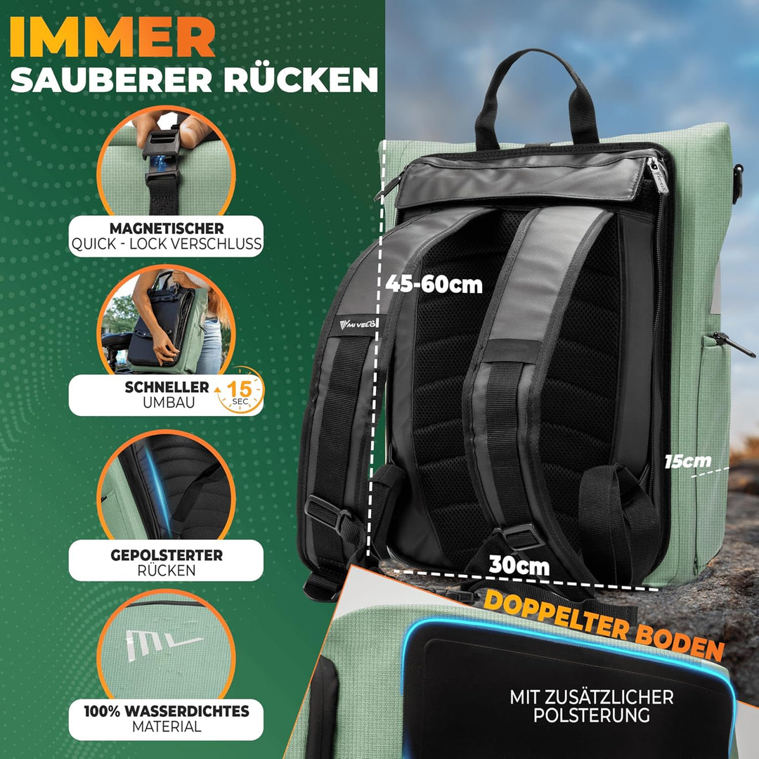 MIVELO 3in1 Fahrradtasche für Gepäckträger I Rucksack &amp; Gepäckträgertasche hinten - in 15 Sekunden u