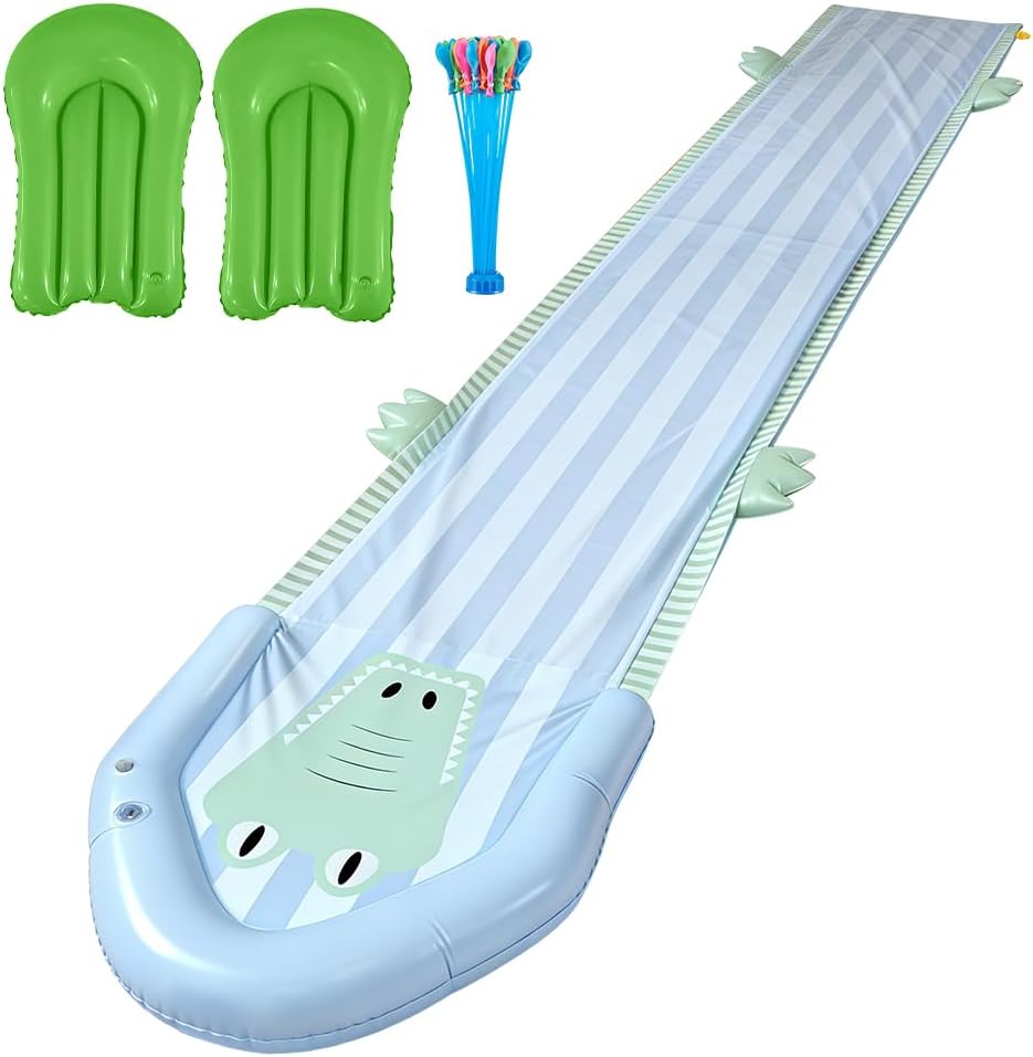 Wasserrutsche Garten für Kinder, 482 x 75cm Doppelte Wasserrutsche Garten mit 2 Bodyboards, Aufblasb