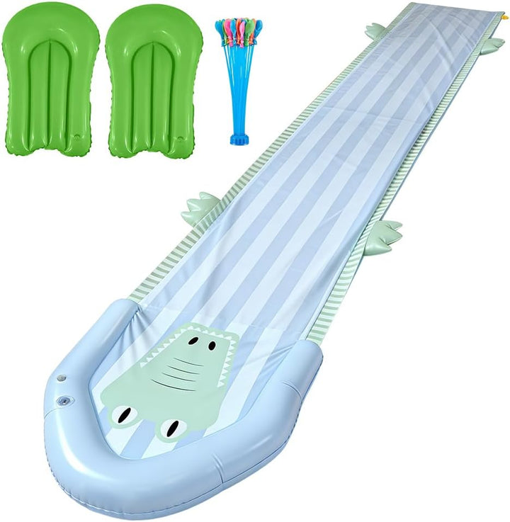 Wasserrutsche Garten für Kinder, 482 x 75cm Doppelte Wasserrutsche Garten mit 2 Bodyboards, Aufblasb
