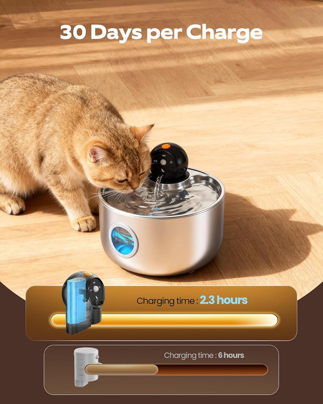 Katzenbrunnen Kabellos Trinkbrunnen für Katze Edelstahl: Katzen Trinkbrunnen mit Sensor - 2.6L Katze