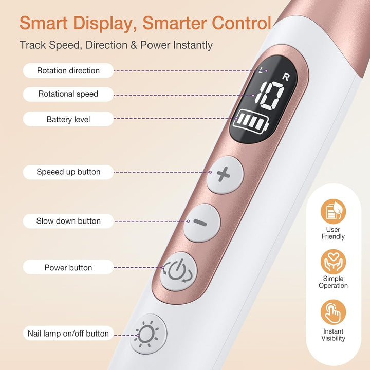 PELCAS Elektrische Nagelfräser 10 Geschwindigkeiten UV Licht Schnurloser Nagelbohrer Professionell N