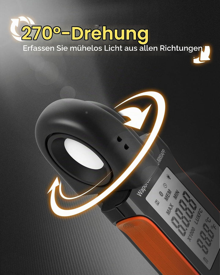 Luxmeter Bluetooth Lichtmessgerät, WapoRich Digital Light Meter Belichtungsmesser Misst 1~400,000Lux
