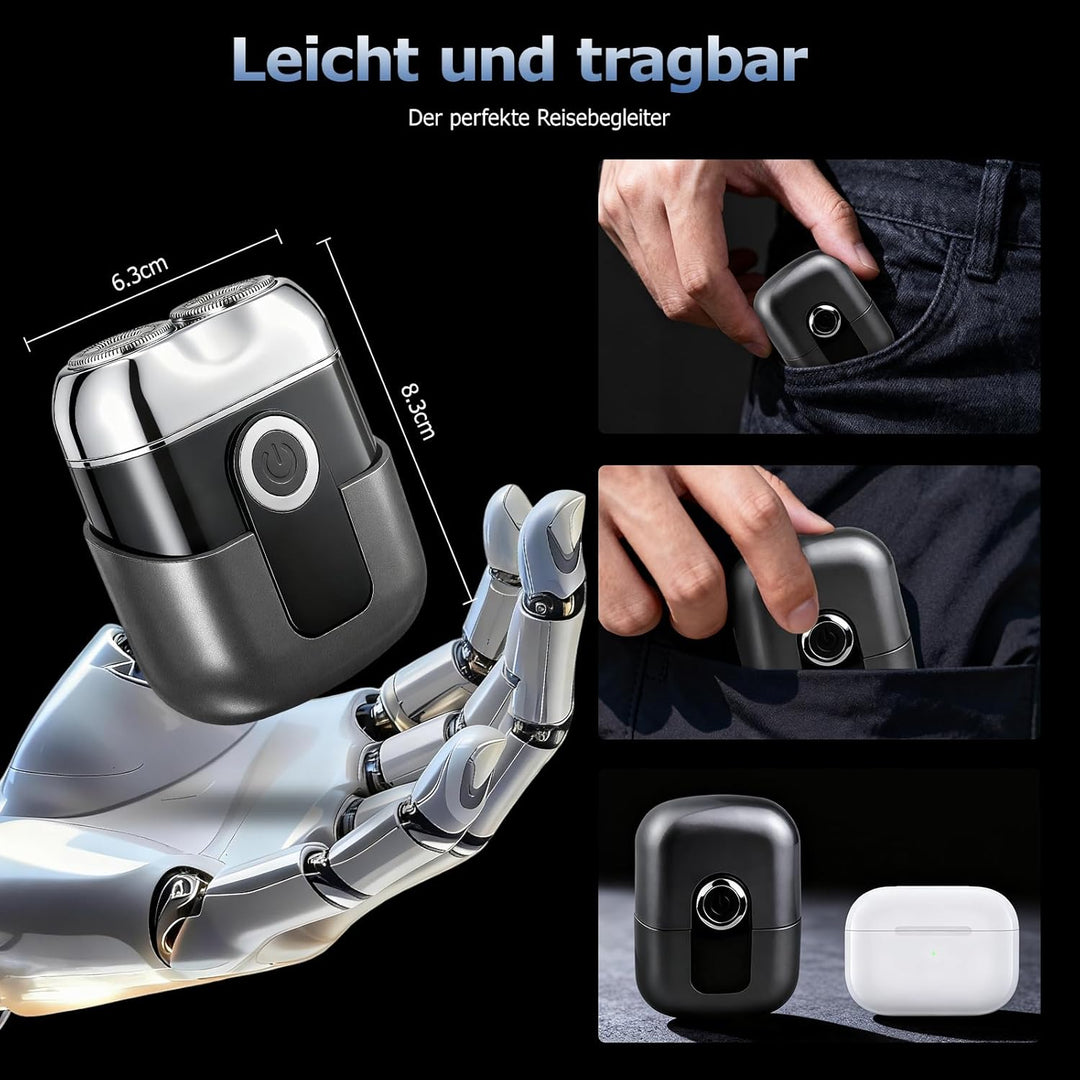 Mini Elektrorasierer für Herren - Reiserasierer IPX6 wasserdicht mit LED-Display, USB-C Schnellladun