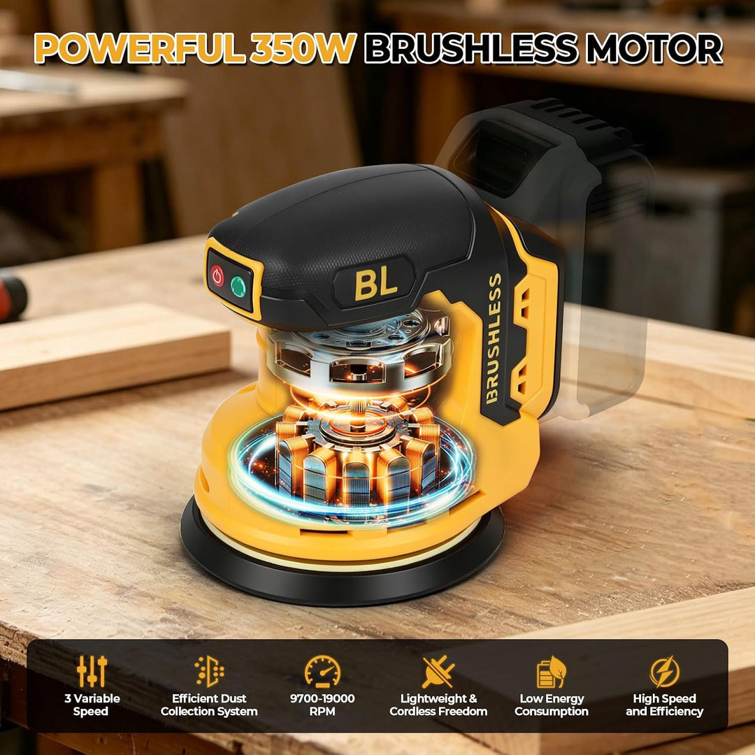 Akku-Exzenterschleifer, Kompatibel mit Dewalt 20V Batterie, 3 Geschwindigkeiten, 9700-19000 U/min Bü