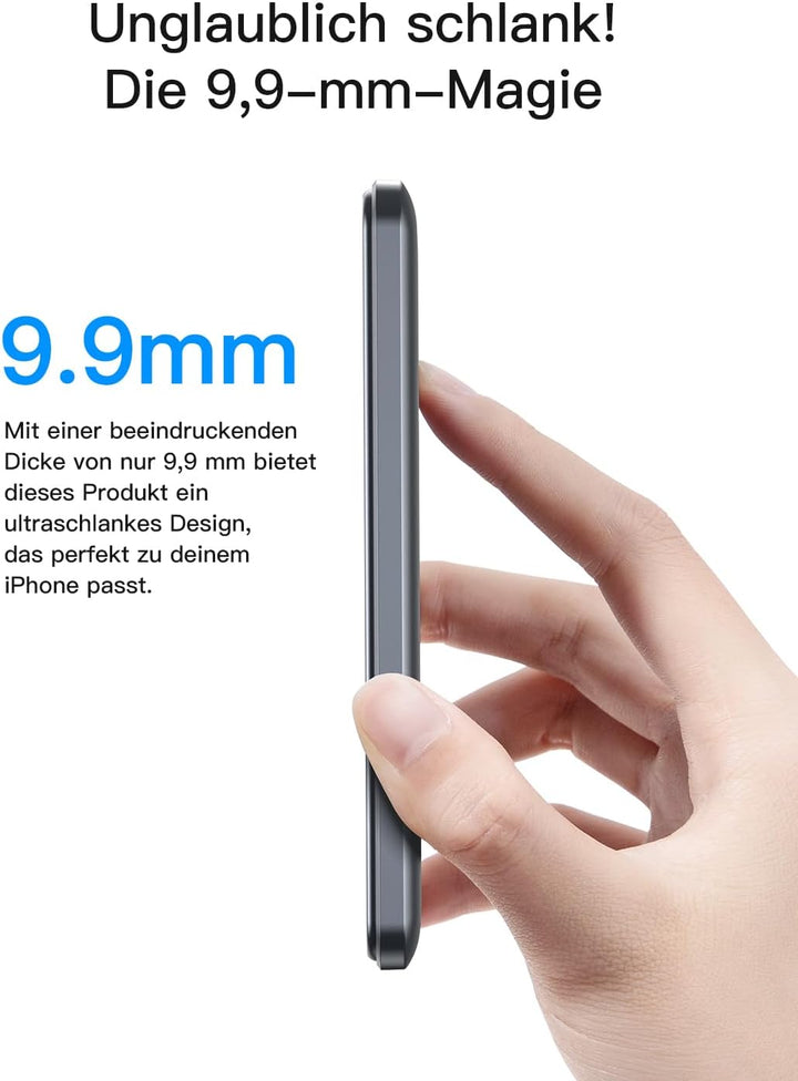 Powerbank Power Bank für MagSafe Slim Dünn 5000mAh Qi2 15W Max Digitalanzeige Schlank Schnellladen M