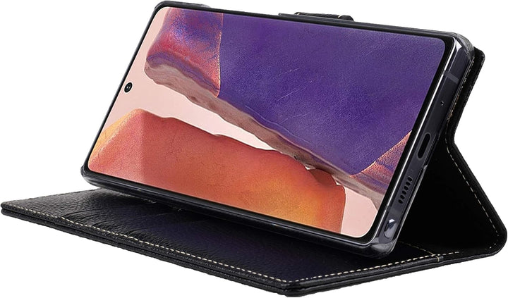 STILGUT Talis kompatibel mit Samsung Galaxy Note 20 Hülle mit Kartenfach aus Leder, Wallet Case, Han