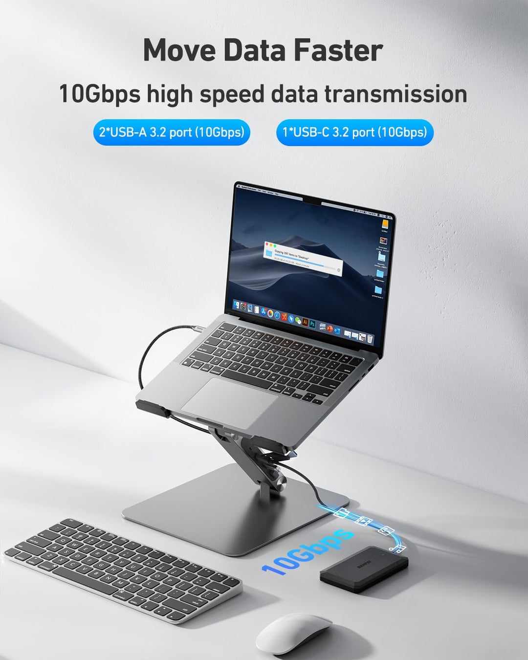 BENFEI Laptop Ständer mit 6-in-1 USB C Dockingstation: HDMI (4K@60Hz), Gigabit-LAN, 100W Power Deliv