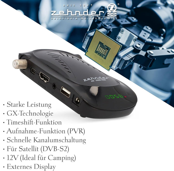 ZEHNDER HX 2600 Mini - Full HD DVB-S2 Receiver I externer IR Sensor mit LED Display I 2 in 1 Fernbed