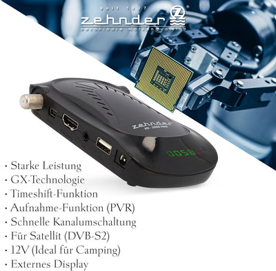 ZEHNDER HX 2600 Mini - Full HD DVB-S2 Receiver I externer IR Sensor mit LED Display I 2 in 1 Fernbed