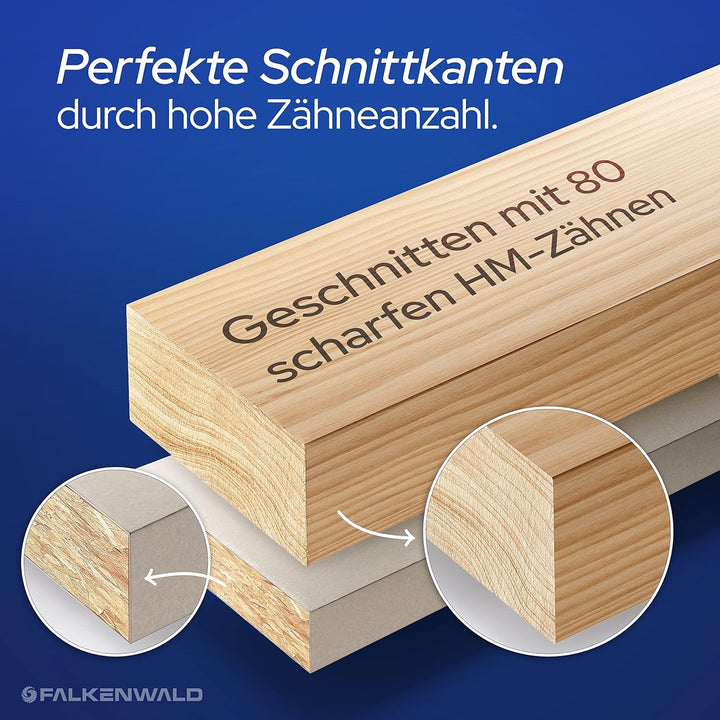 FALKENWALD ® Sägeblatt 250x30 Holz - Feiner Schnitt dank 80 HM Zähne - Kompatibel mit Bosch GTS 10 X