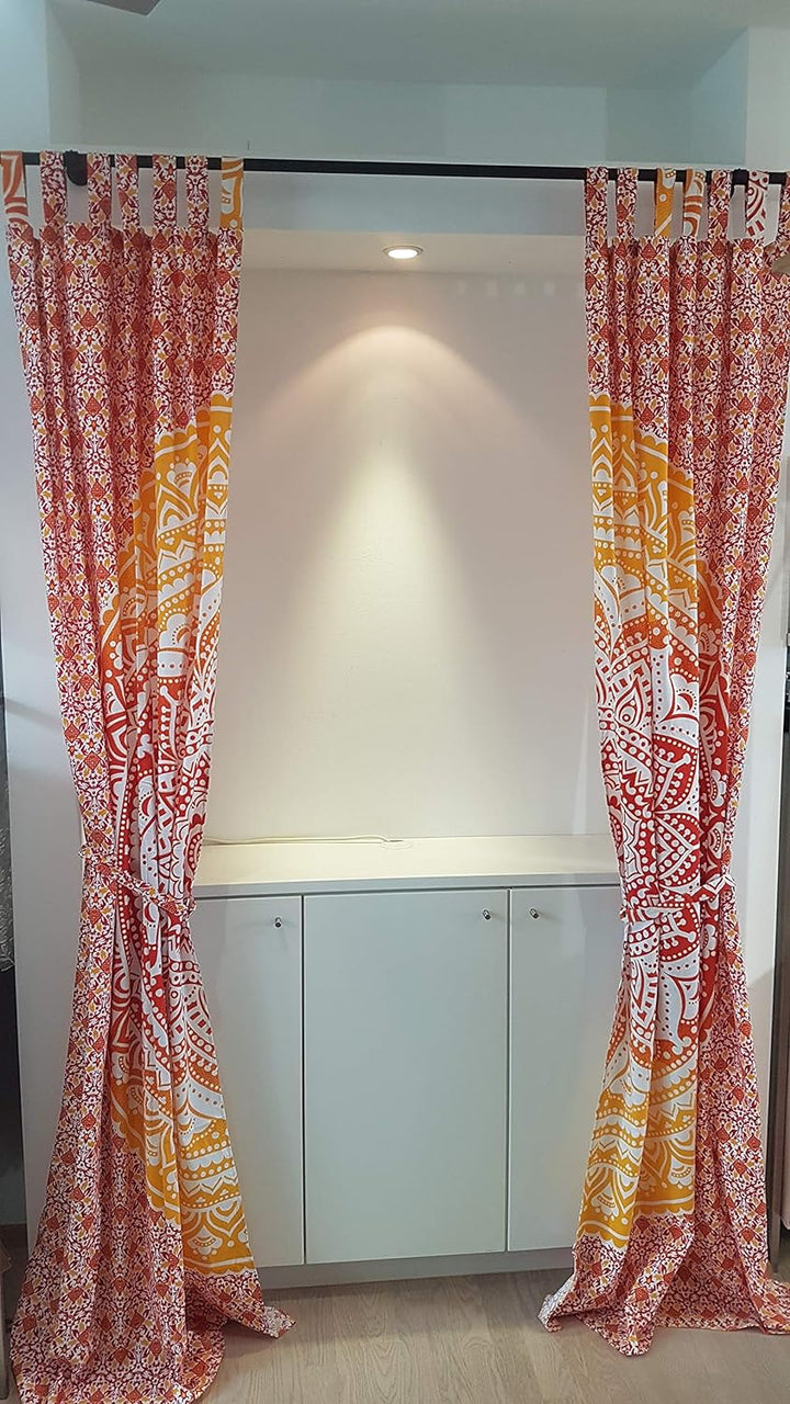 Werterhalt ums Haus Schlaufenvorhänge aus 100% Baumwolle - 1 Schals mit Raffbändchen - orange/gelb