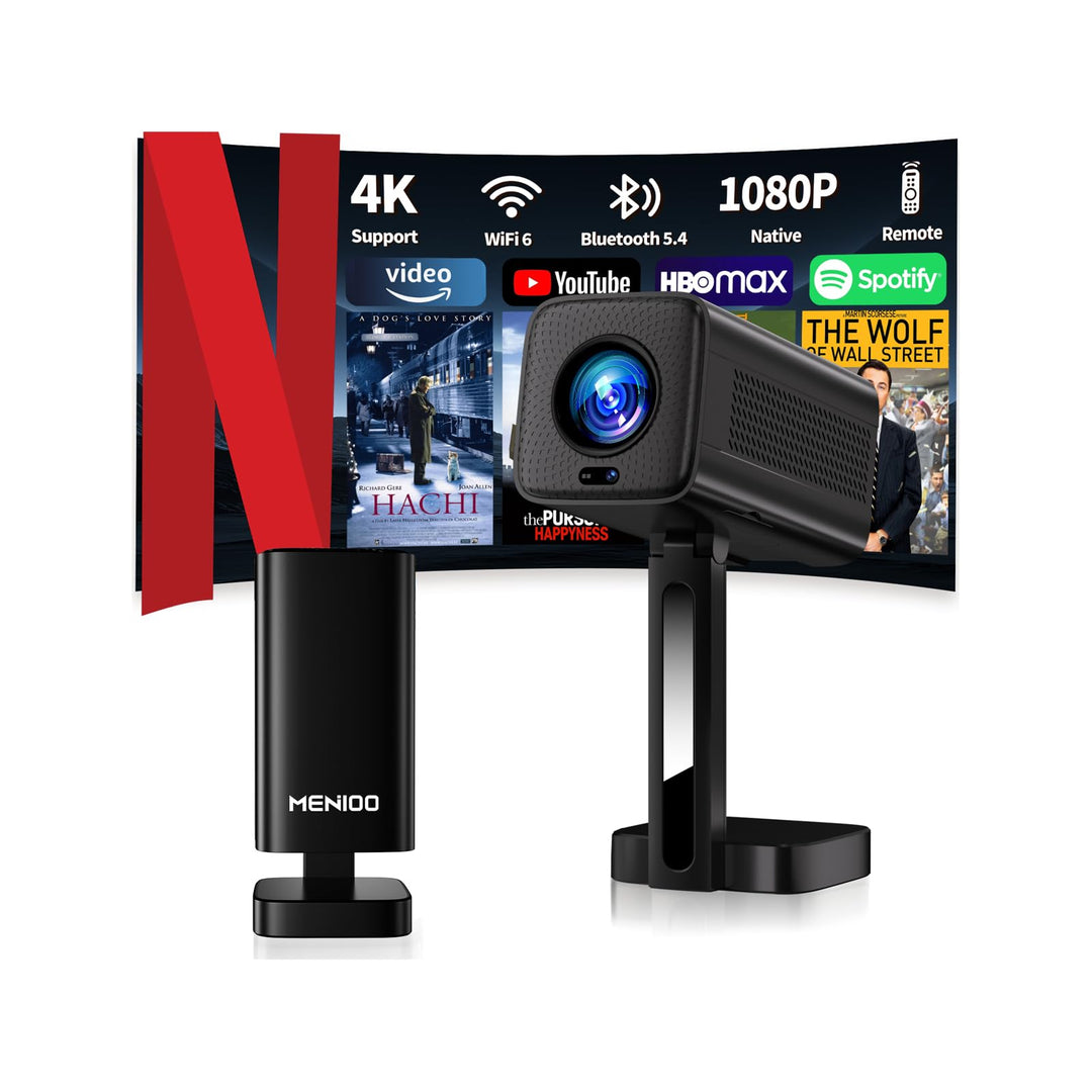 Mini Beamer Unterstützt 4K Full HD 1080P, Smart Beamer mit Auto Fokus & Keystone und 90° Drehbarkeit