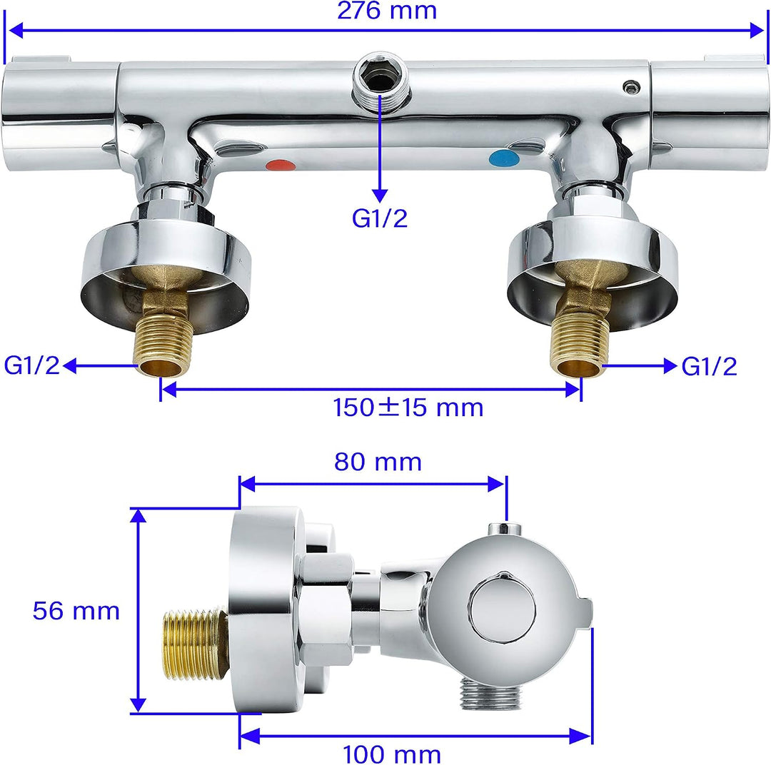 Duschthermostat von ELBE aus Messing, Thermostatarmatur mit Sicherheitstaste bei 38°C, verchromte Br