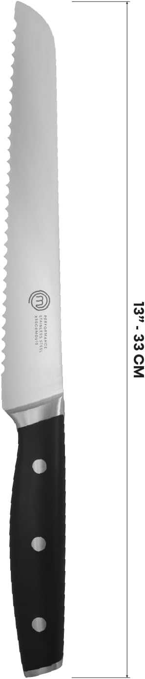 MasterChef Brotmesser, Kochmesser Profi Messer aus Kohlenstoffreichem Edelstahl, Dreifach Vernietete